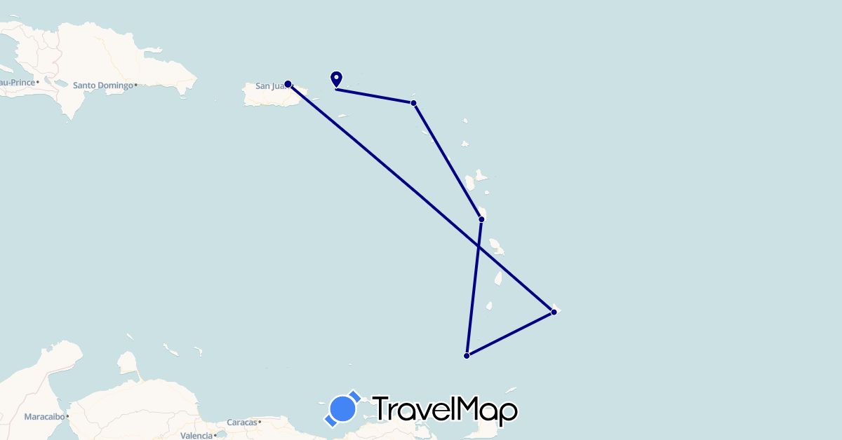 TravelMap itinerary: driving in Barbados, Dominica, Grenada, Netherlands, United States (Europe, North America)